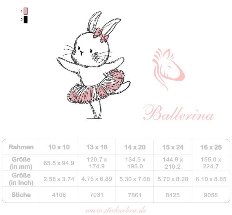Ballerina Hase Stickdatei – niedliches Häschen für Kinderkleidung & Geschenke - Sewando