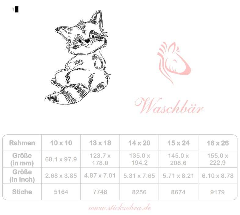 Waschbär Stickdatei – charmantes Doodle-Motiv für Kinder & Kleidung - Sewando