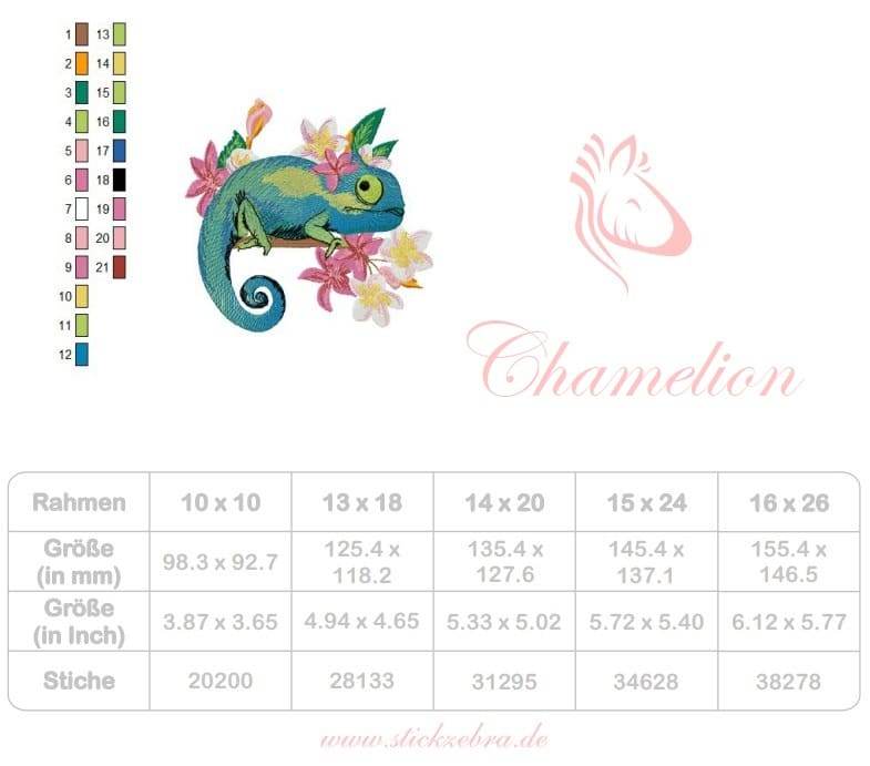 Chamäleon Stickdatei – farbenfrohes Motiv für Kleidung, Taschen & Deko - Sewando