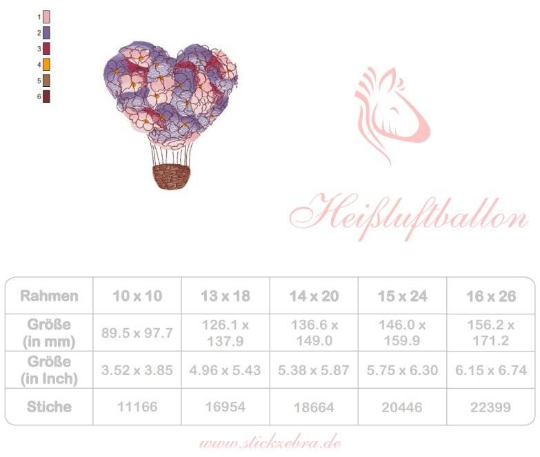 Heißluftballon Stickdatei – romantisches Blumenherz für Geschenke & Dekorationen - Sewando