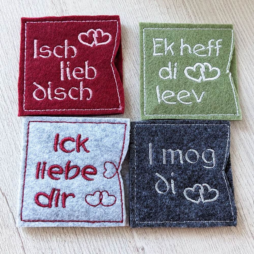 10x Stickdatei Liebe im Dialekt ITH Schokohüllen - Sewando