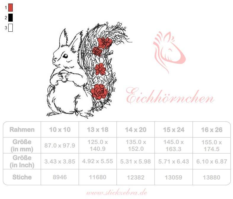 Eichhörnchen Stickdatei – florales Waldmotiv für kreative Naturprojekte - Sewando