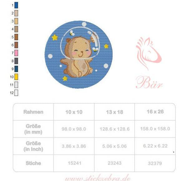 Weltraum-Bär Stickdatei – niedliches Motiv für Kinderkleidung & Geschenke - Sewando