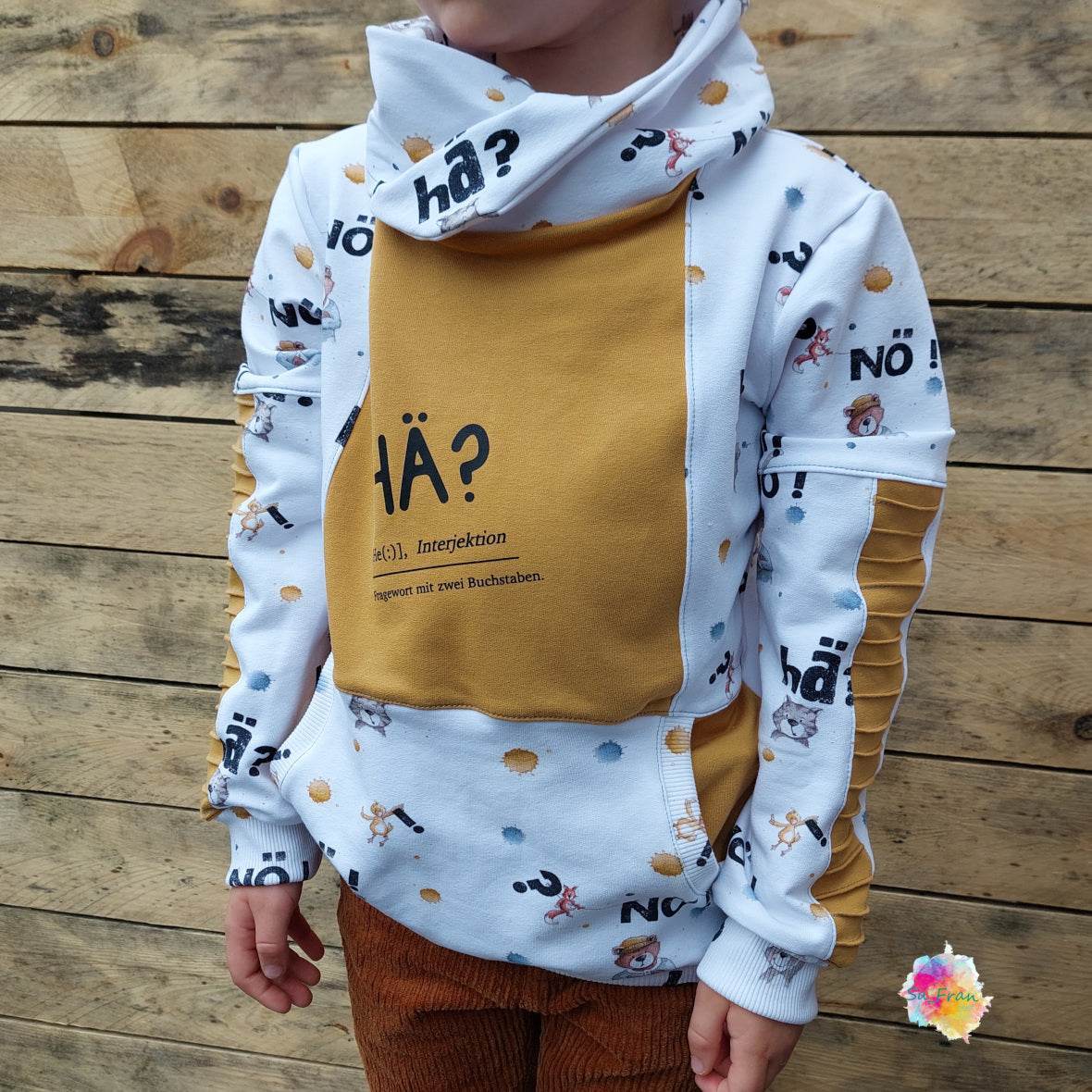 Schnittmuster Main HooDily - Kinderpullover mit Biesen, Bauchtaschenoption & Kapuze/Kragen - 80-164 - Sewando