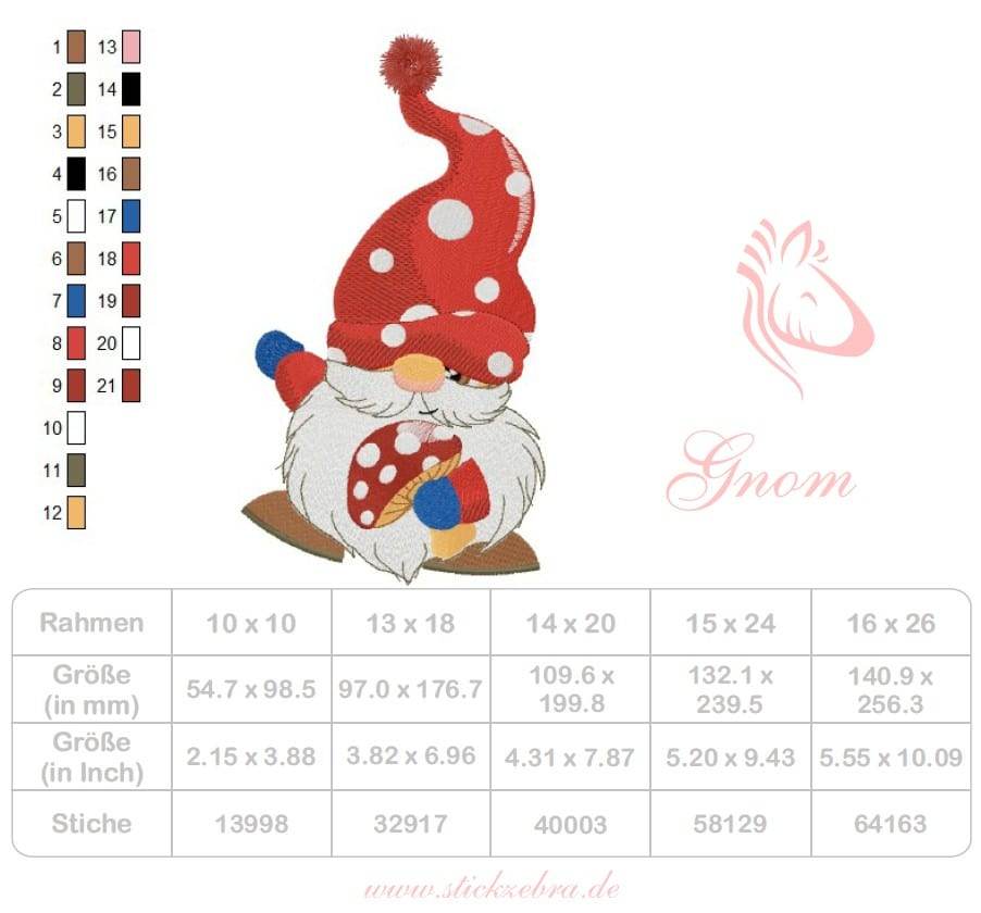 Gnom mit Fliegenpilz Stickdatei – für deine Stickmaschine - Sewando