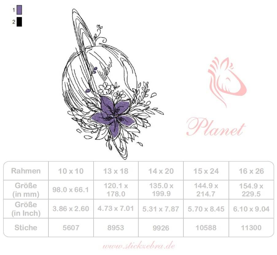 Planet mit Blume Stickdatei – für deine Stickmaschine - Sewando