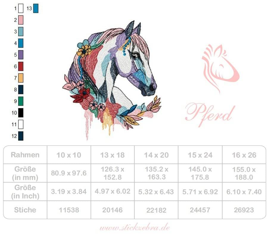 Pferd Aquarell Stickdatei – für deine Stickmaschine - Sewando