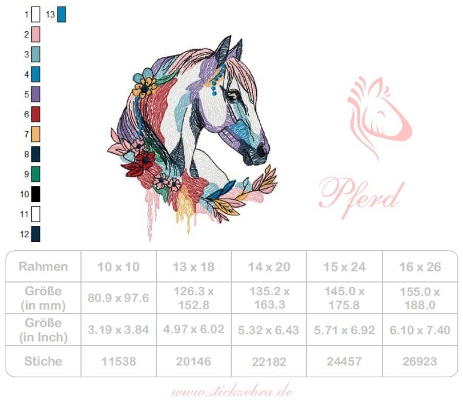 Pferd Aquarell Stickdatei – für deine Stickmaschine - Sewando