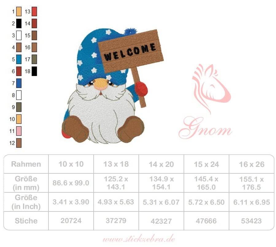 Gnom Stickdatei mit Welcome-Schild – ein fröhlicher Gruß für deine Stickmaschine - Sewando