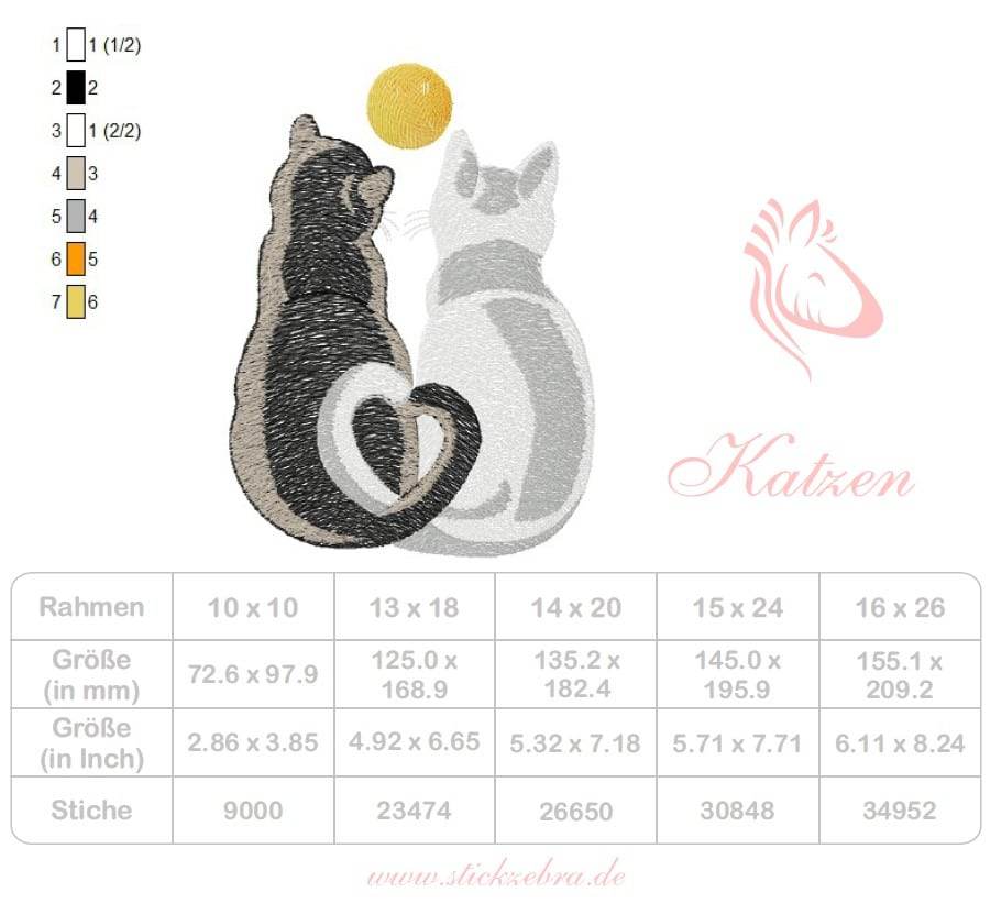 Katzen Stickdatei – zwei Seelen, ein Herz für deine Stickmaschine - Sewando