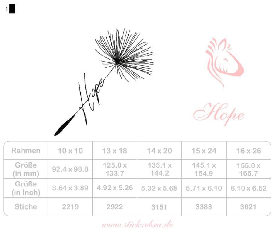 Hope – zarte Pusteblume mit Botschaft für deine Stickmaschine - Sewando