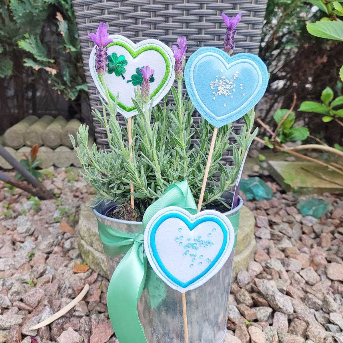 6x Stickdatei Deko Herz ITH mit Applikation - Sewando