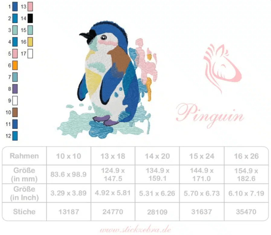 Pinguin Stickdatei – Aquarell-Style für deine Stickmaschine - Sewando