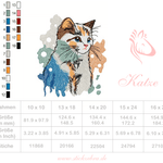 Bunte Aquarellkatze mit liebevollen Details – Stickdatei für deine Stickmaschine - Sewando