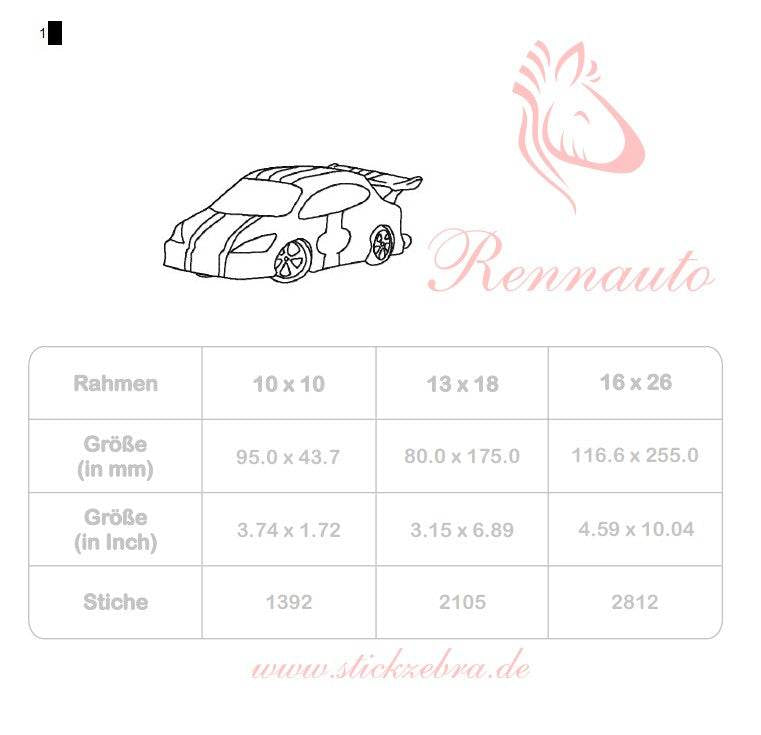 Rennauto Stickdatei – Ausmalmotiv für Kinder & kreative Nähprojekte - Sewando