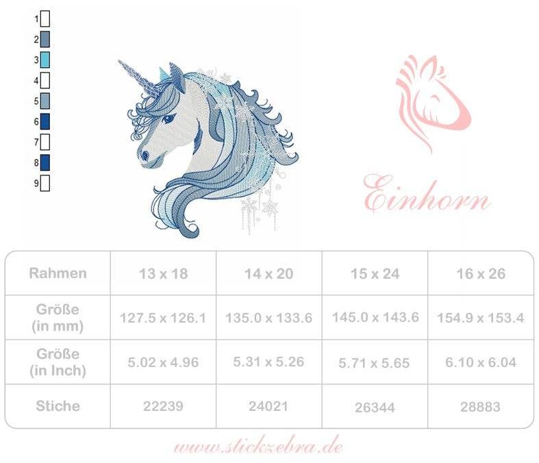Einhorn Stickdatei, winterliches Märchenmotiv für deine Stickmaschine - Sewando