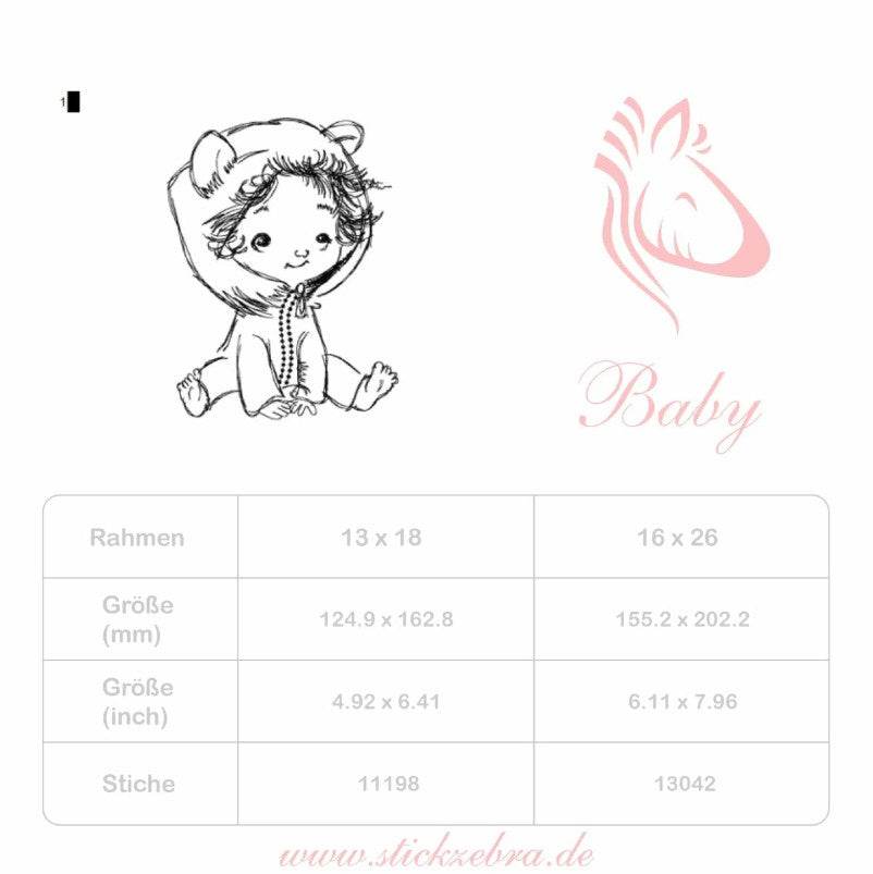 Baby Stickdatei – Kleines Baby im Bärenanzug zum Verlieben - Sewando