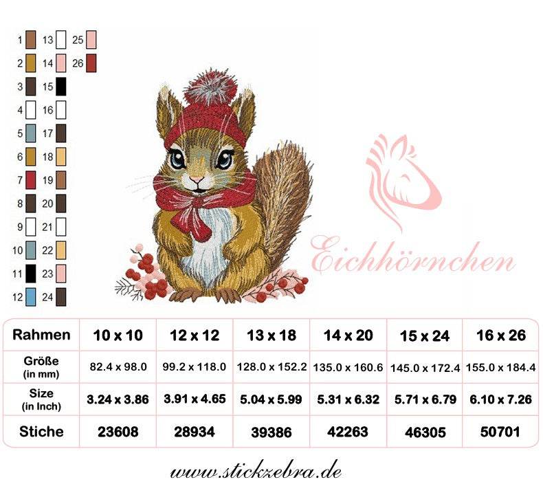 Eichhörnchen Stickdatei, kuscheliger Wintercharme für deine Stickmaschine - Sewando