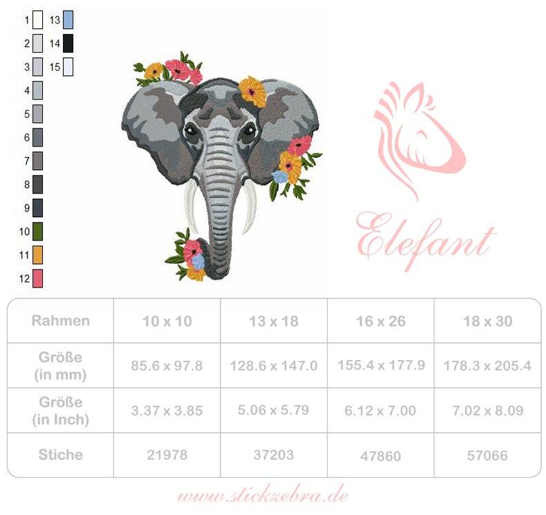 Elefant Stickdatei, majestätisches Tiermotiv für deine Stickmaschine - Sewando