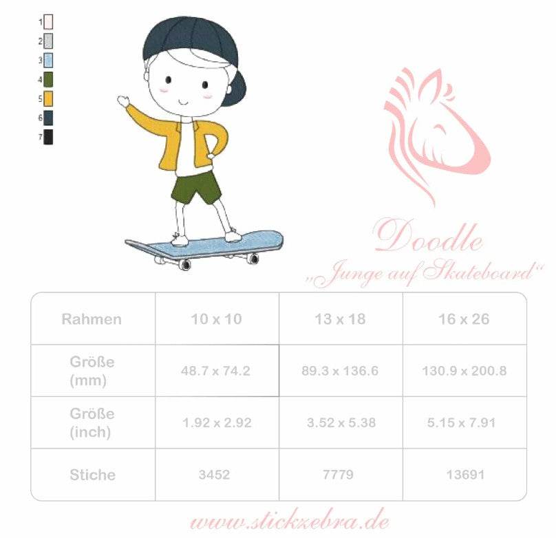 Junge auf Skateboard Stickdatei – voller Schwung und Freiheit für deine Stickmaschine - Sewando