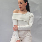 One-shoulder Top, Top mit lange Ärmeln, Shirt , Sweatshirt, Größe 34 - 50 - Sewando