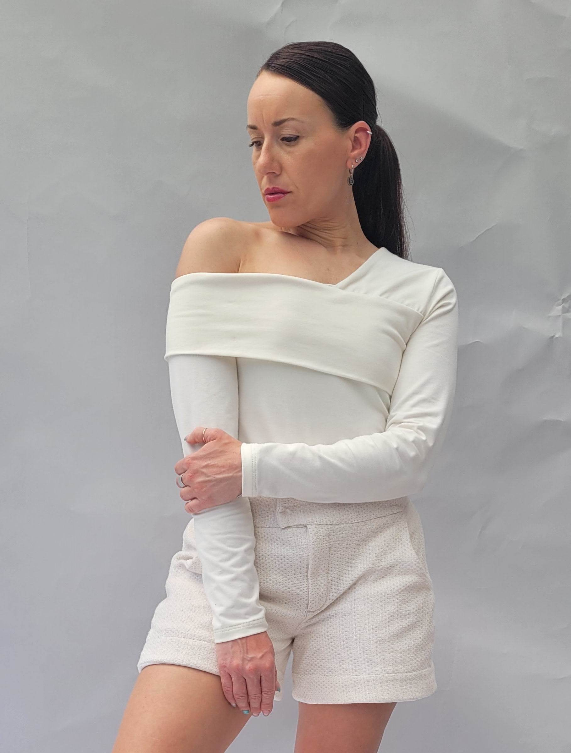 One-shoulder Top, Top mit lange Ärmeln, Shirt , Sweatshirt, Größe 34 - 50 - Sewando