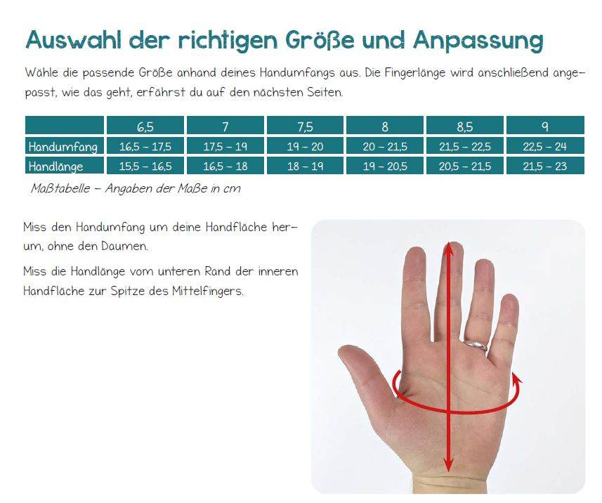 handschuhe stricken größentabelle Schnittmuster Handschuhe Sirkka - Größen 6,5