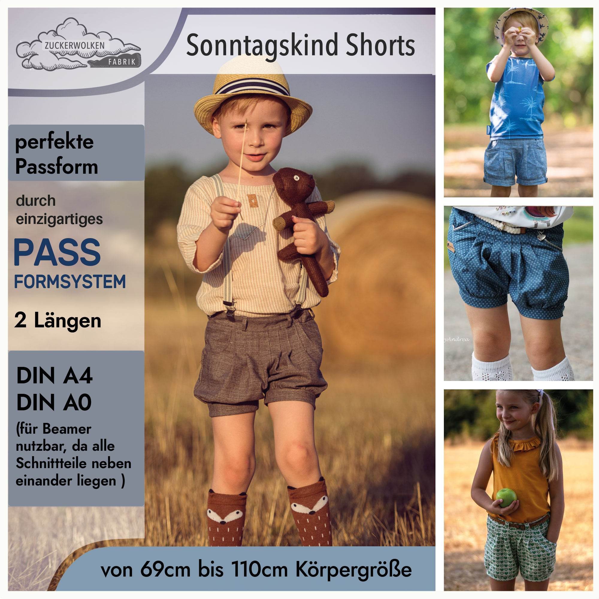 PASST IMMER Sonntagskind Gr. 74-110 | Shorts in 2 Längen | einzigartiges Passformsystem| - Sewando