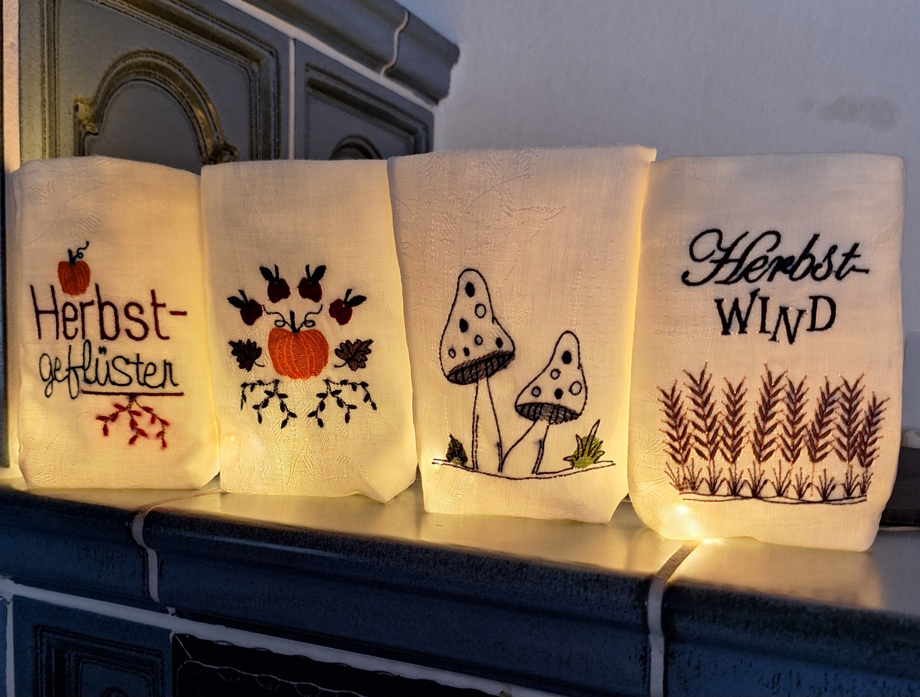 ITH Lichterbeutel Herbst 8 Motive Kürbis Laub Blätter Kastanie - Sewando