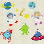 Stickdatei Weltall Astronaut und Alien Set 227 - Sewando