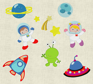 Stickdatei Weltall Astronaut und Alien Set 227 - Sewando