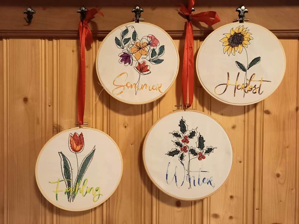 Stickdatei - 4 Jahreszeiten - Blumen Single Line - Sewando