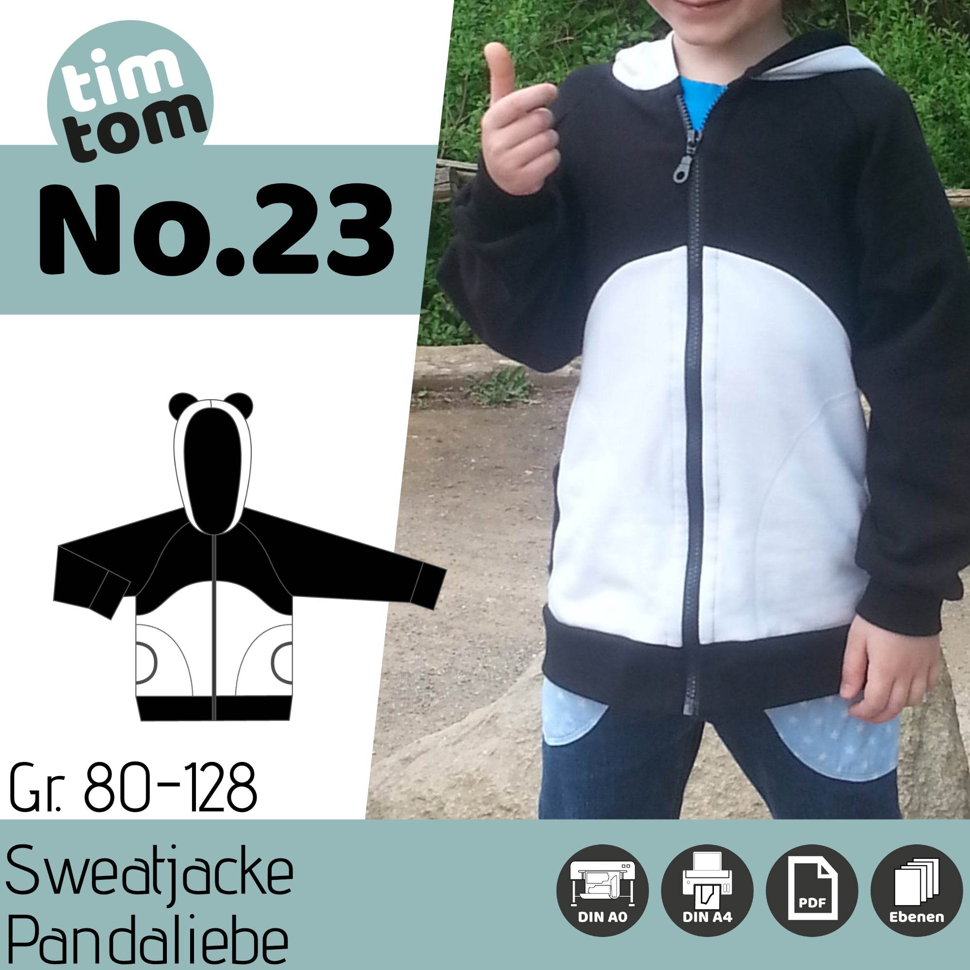 Schnittmuster timtom No.23 Sweatjacke Pandaliebe Gr.80-128 - Sewando