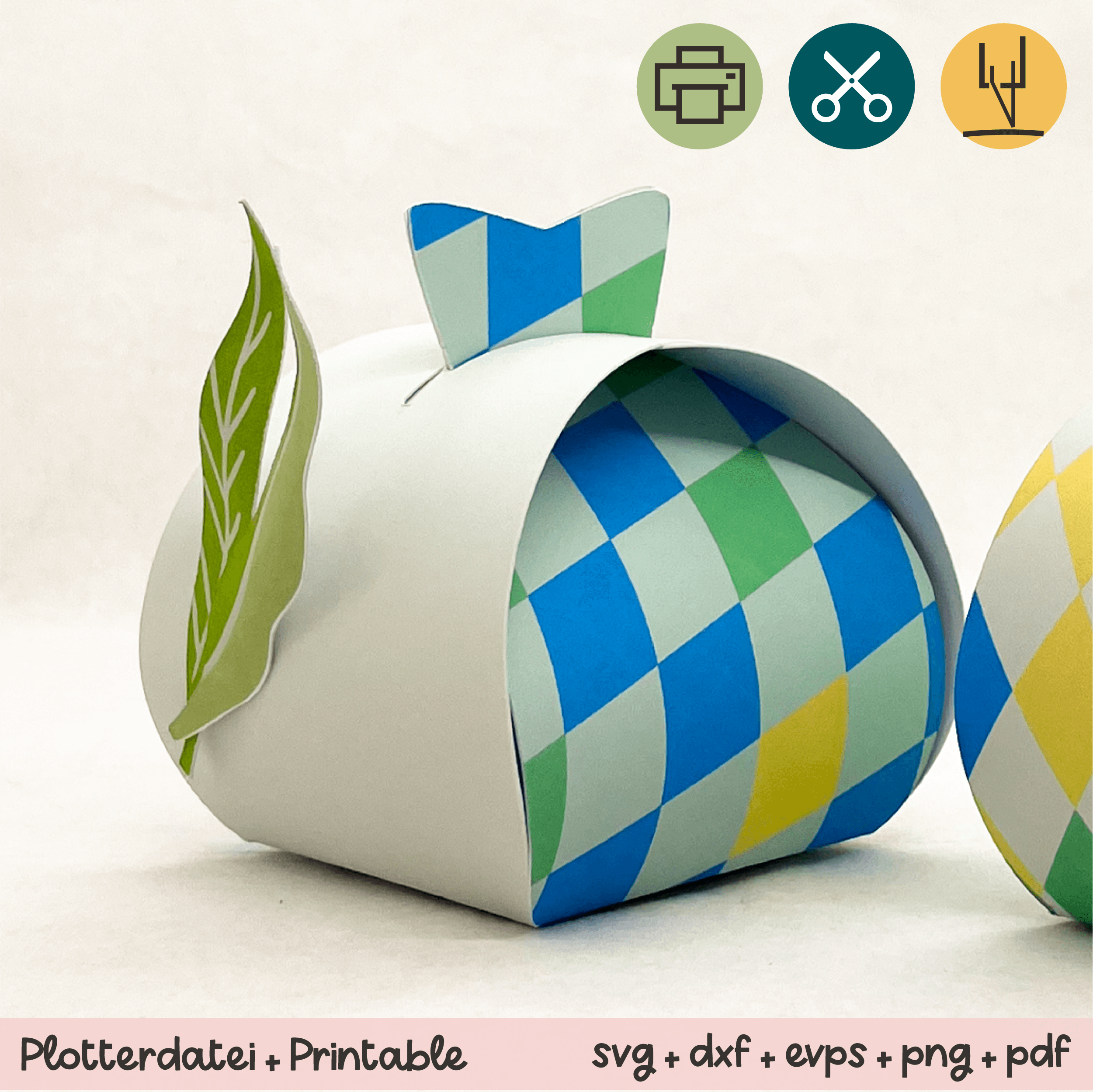 Geschenkbox Ostern Rauten blau / grün mit Blättern - Printable für Schere oder Plotter - Sewando