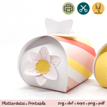Geschenkbox Streifen rot / rosa / weiß mit Blume - Printable für Schere oder Plotter - Sewando