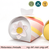 Geschenkbox Streifen rot / rosa / weiß mit Blume - Printable für Schere oder Plotter - Sewando
