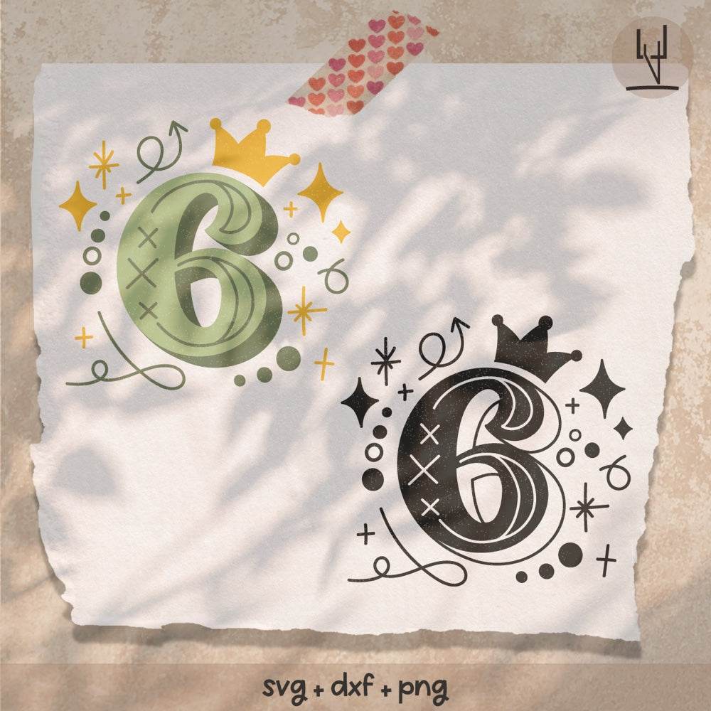 Zahl 6 / SECHS für Geburtstags-T-Shirt - Plotterdatei - Sewando