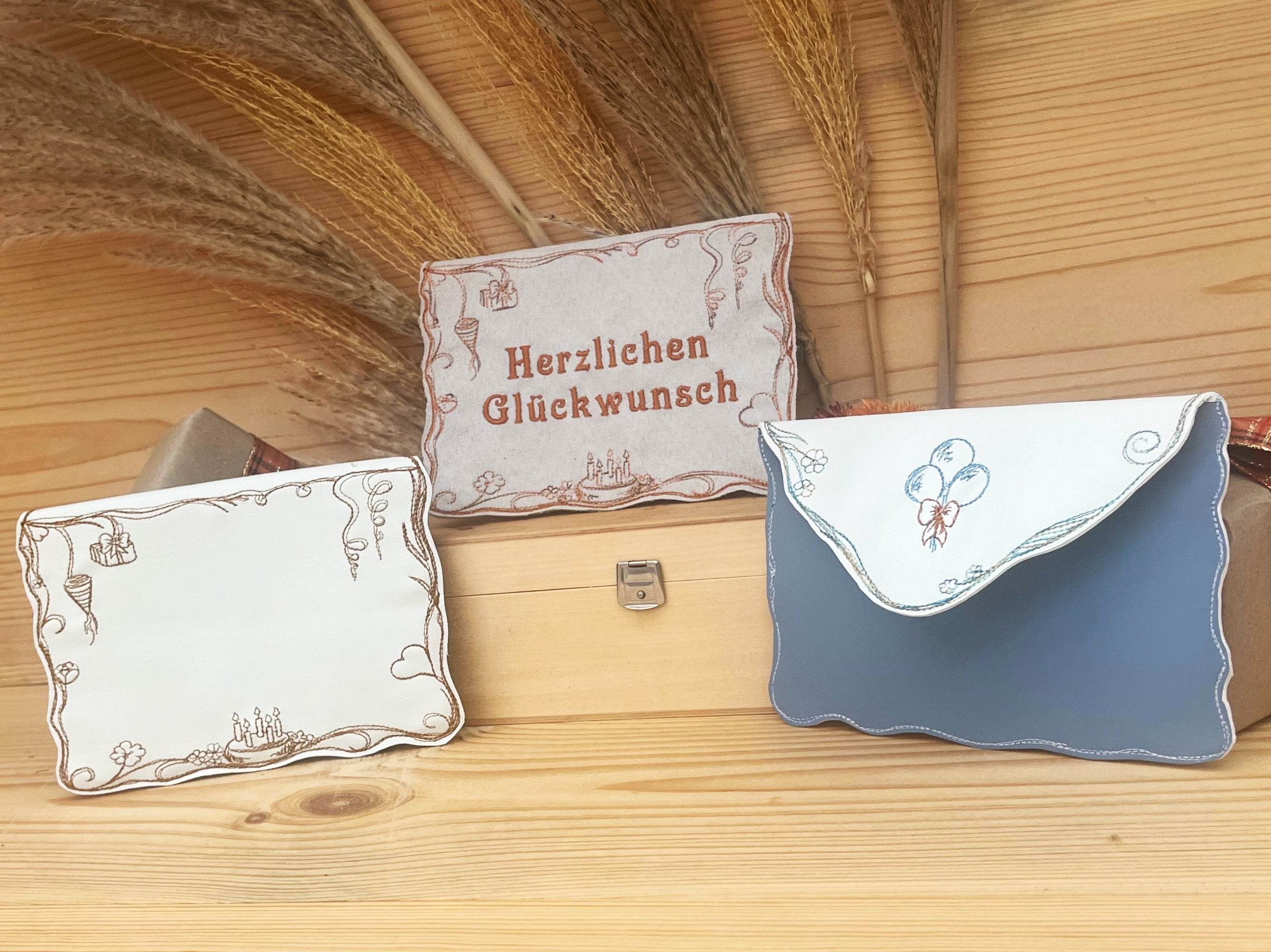 ITH Stickdatei Geschenkumschlag 16x26, In The Hoop Herzlichen Glückwunsch - Sewando