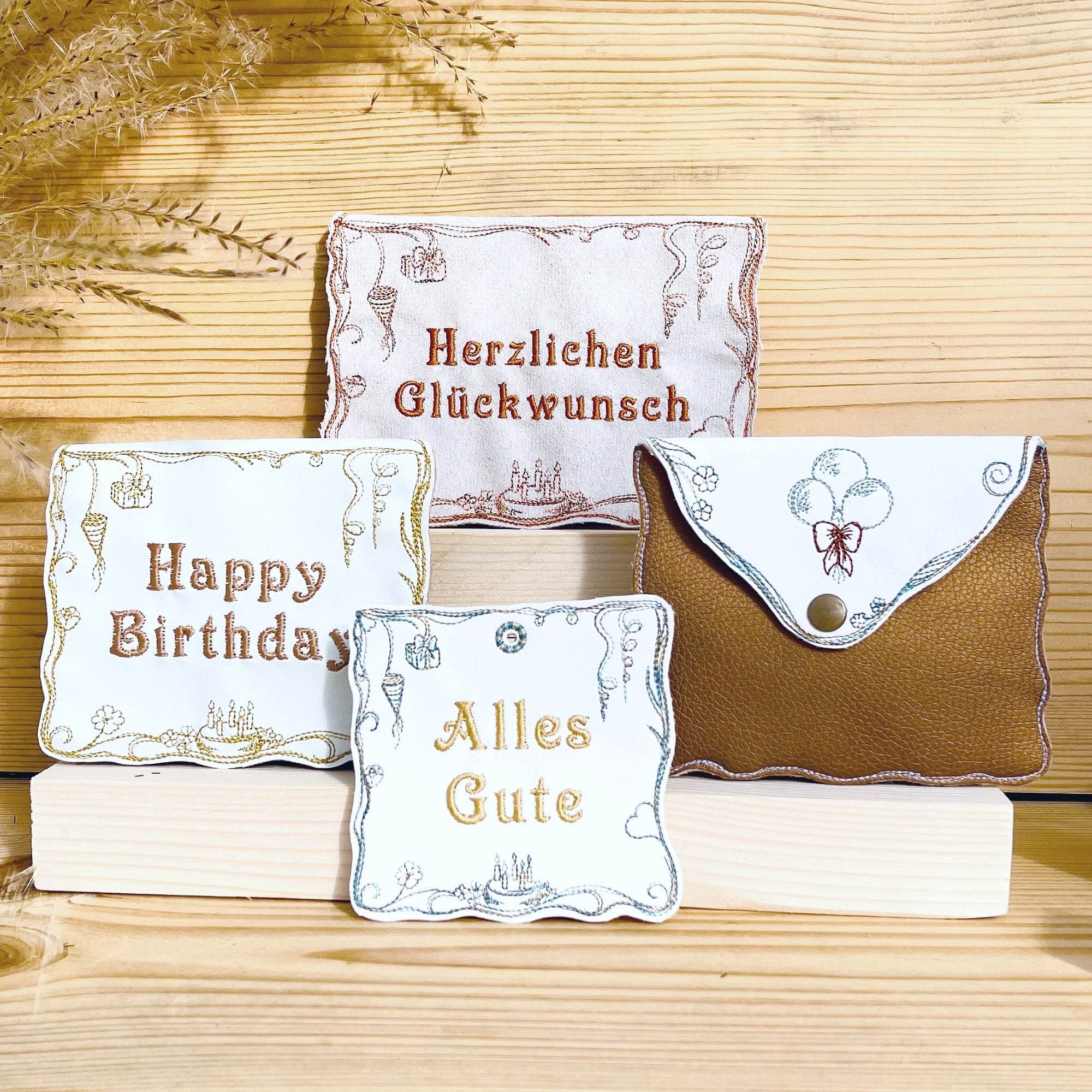 ITH Stickdatei Geburtstag Set 3 Größen, ITH Geschenkumschlag & Geschenkanhänger - Sewando