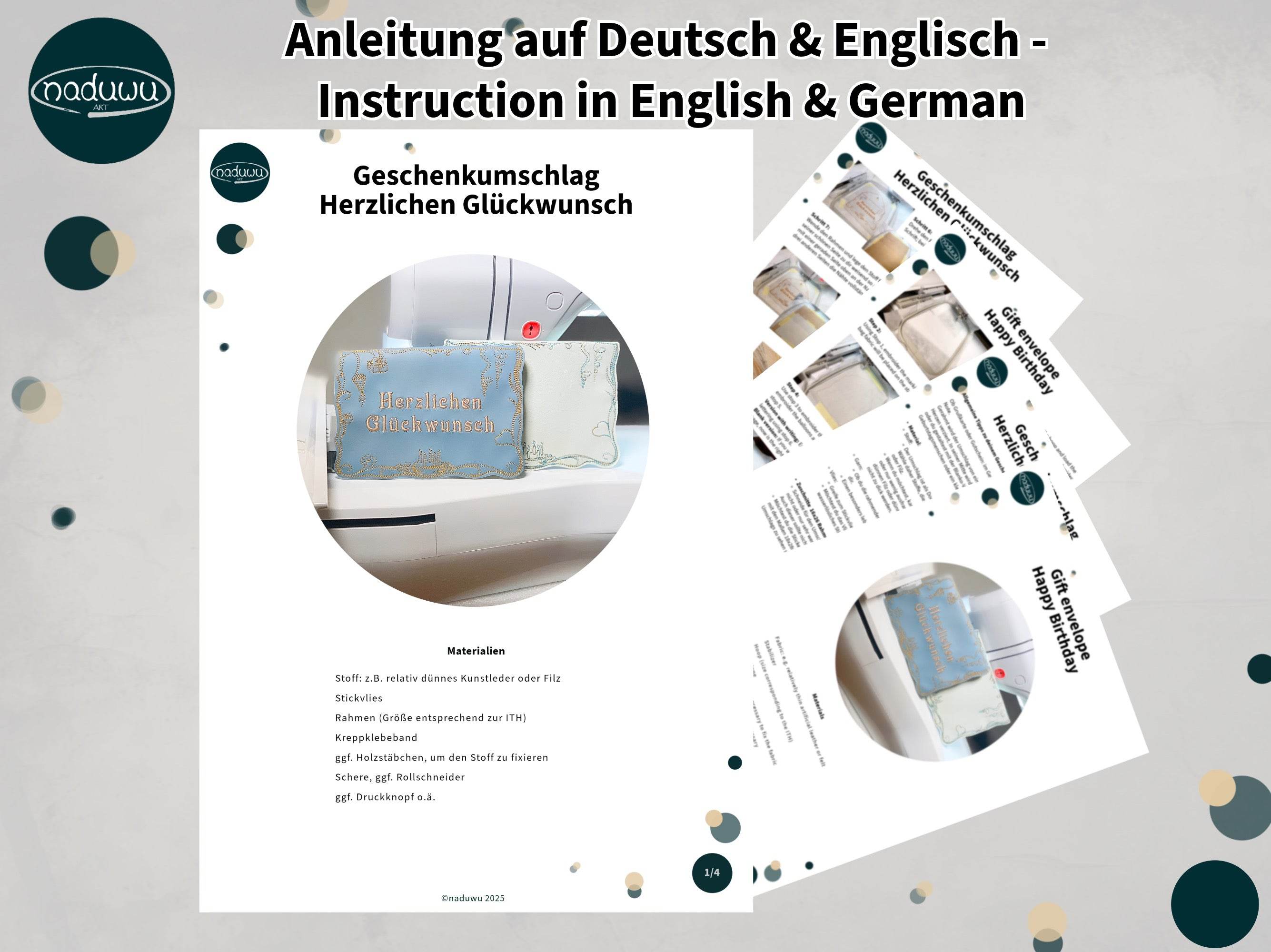ITH Stickdatei Geschenkumschlag 16x26, In The Hoop Herzlichen Glückwunsch - Sewando