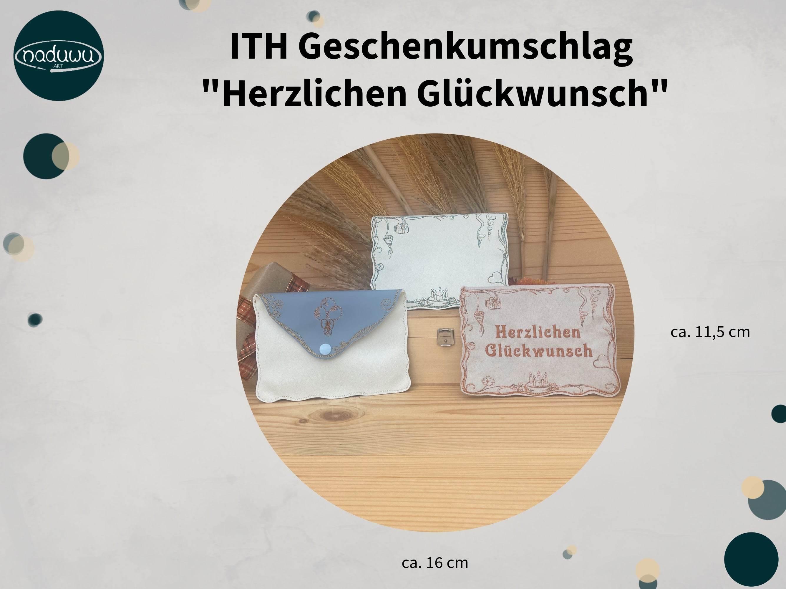 ITH Stickdatei Geschenkumschlag 16x26, In The Hoop Herzlichen Glückwunsch - Sewando