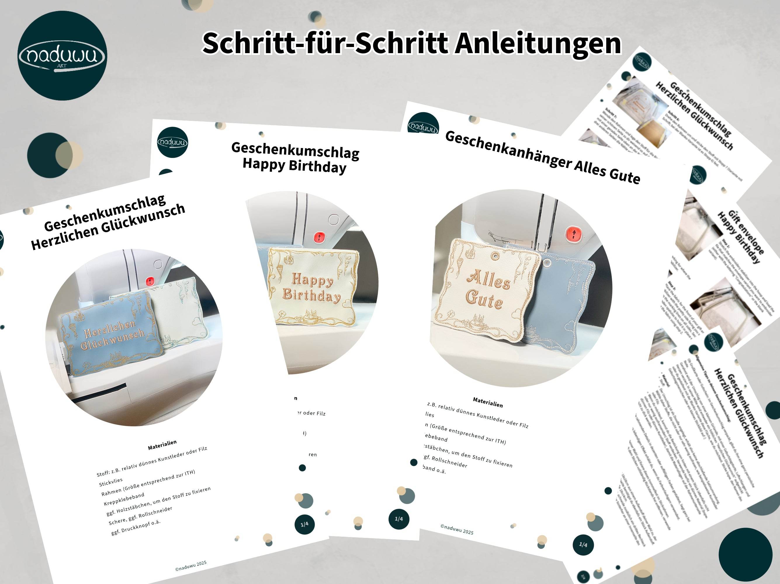 ITH Stickdatei Geburtstag Set 3 Größen, ITH Geschenkumschlag & Geschenkanhänger - Sewando