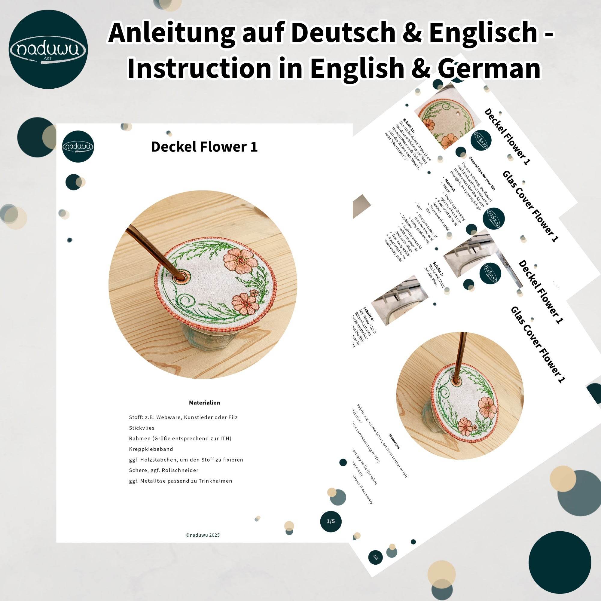 ITH Stickdatei Blumen Mug Rug Set 10x10 mit Sumsenschutz - Sewando