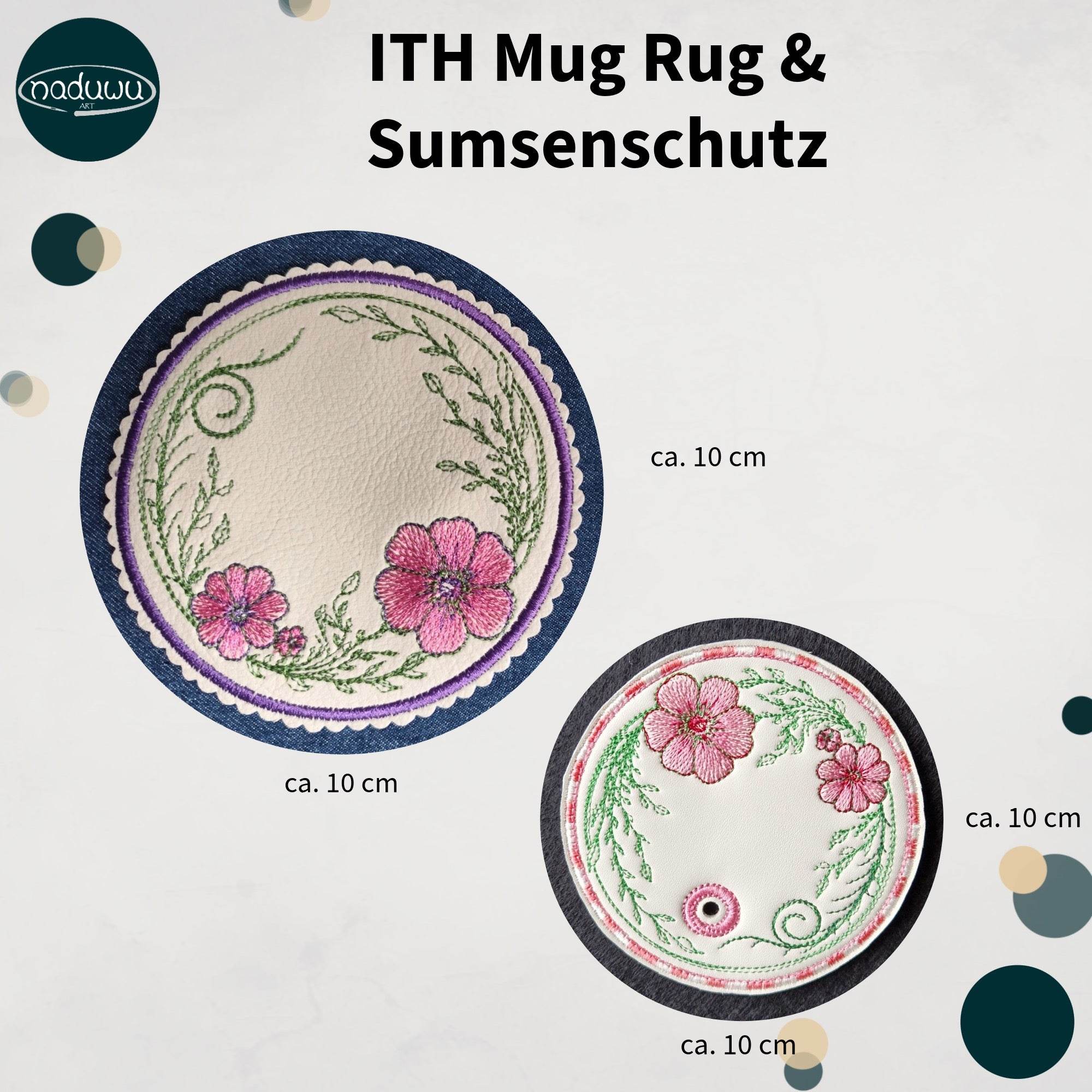 ITH Stickdatei Blumen Mug Rug Set 10x10 mit Sumsenschutz - Sewando
