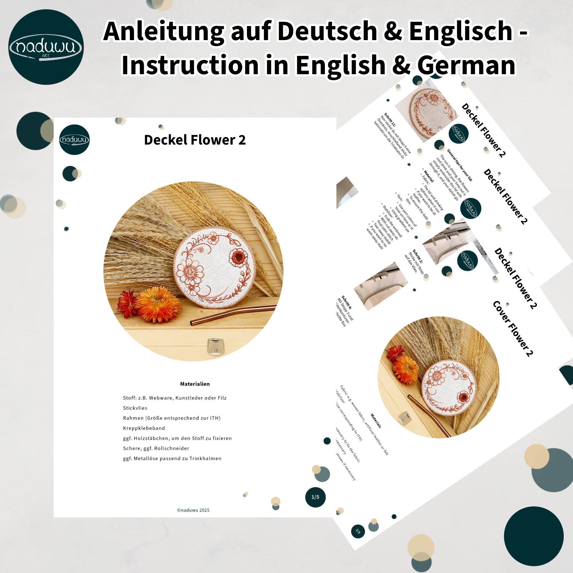 ITH Stickdatei Blumen Mug Rug Set 10x10 mit Sumsenschutz - Sewando