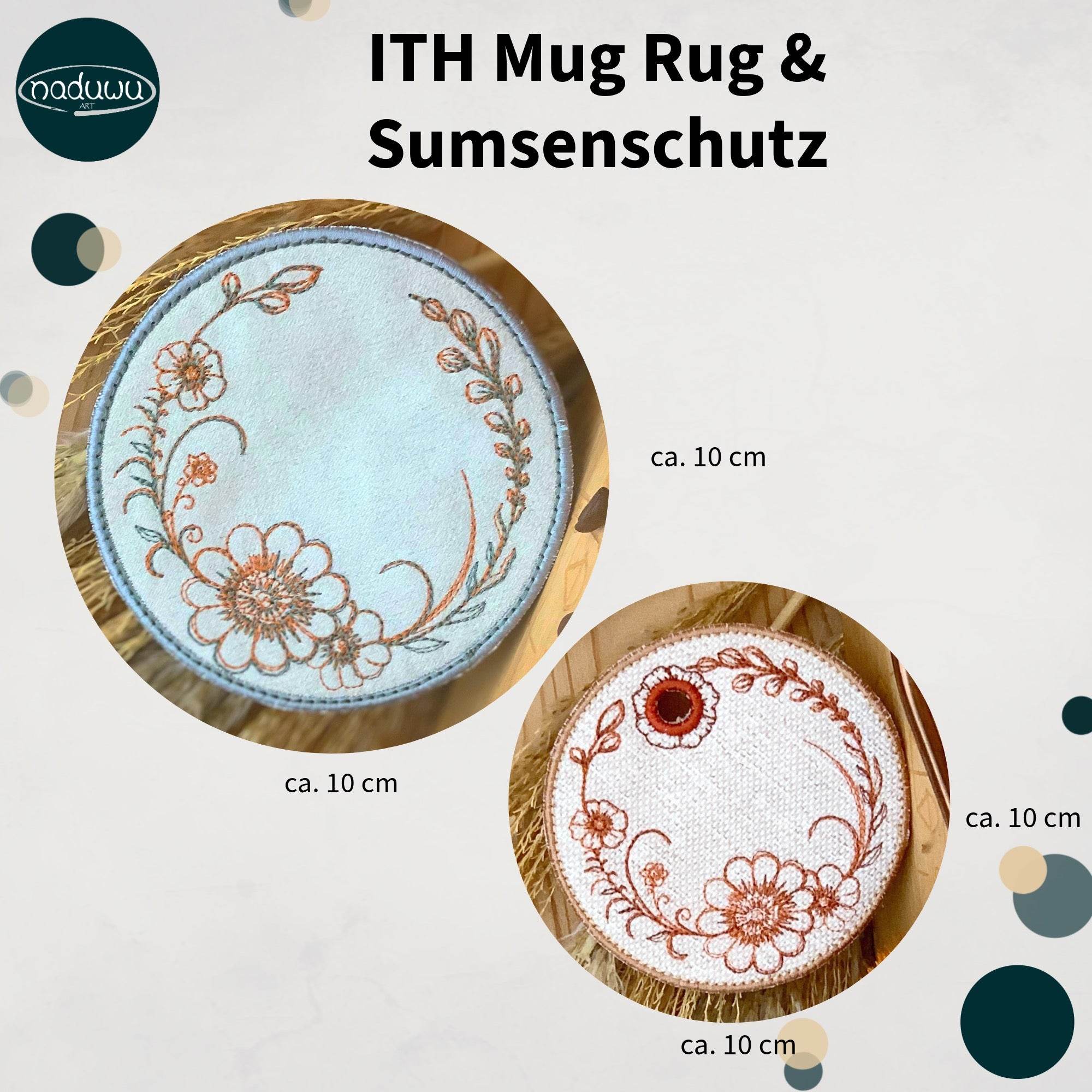 ITH Stickdatei Blumen Mug Rug Set 10x10 mit Sumsenschutz - Sewando