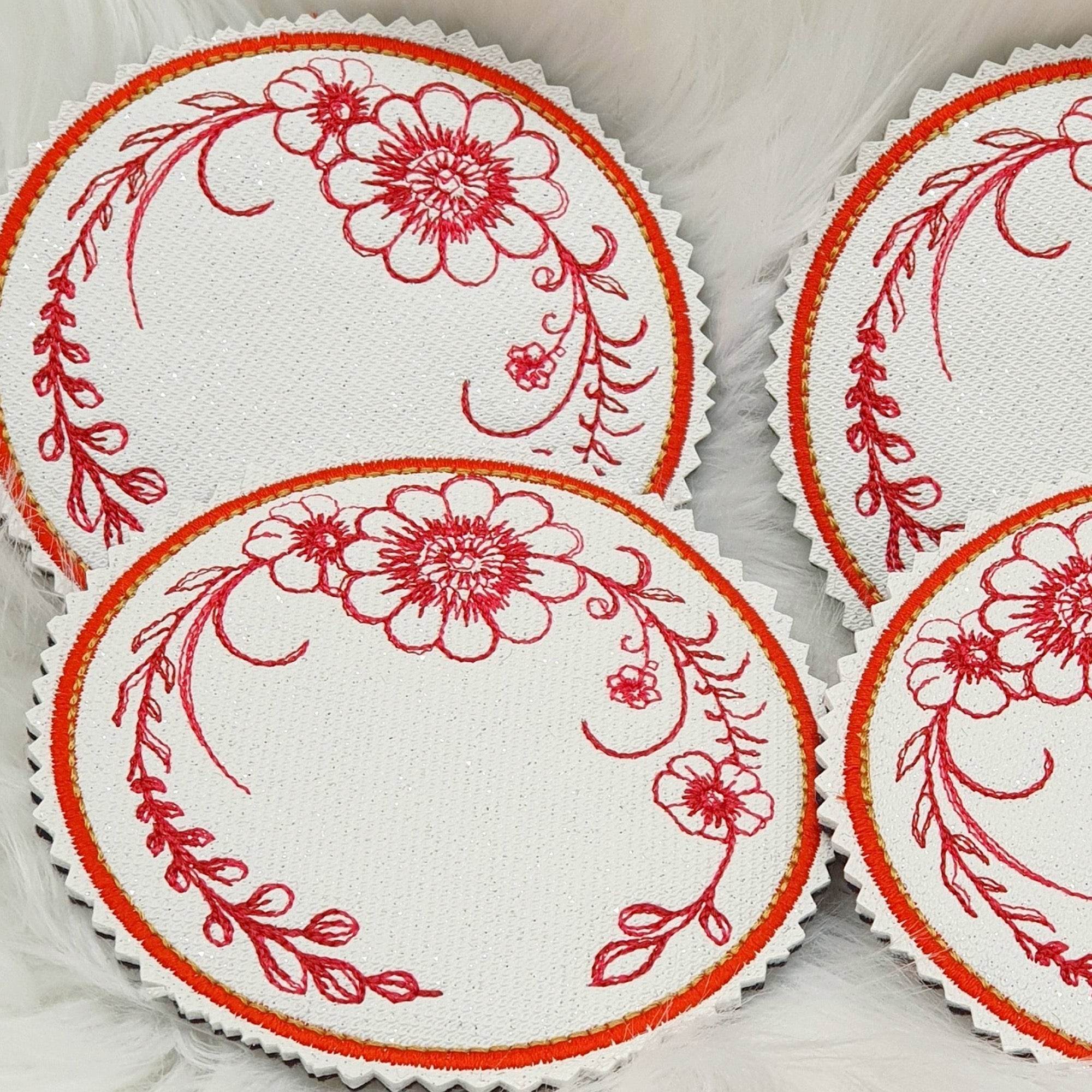 ITH Stickdatei Blumen Mug Rug Set 10x10 mit Sumsenschutz - Sewando