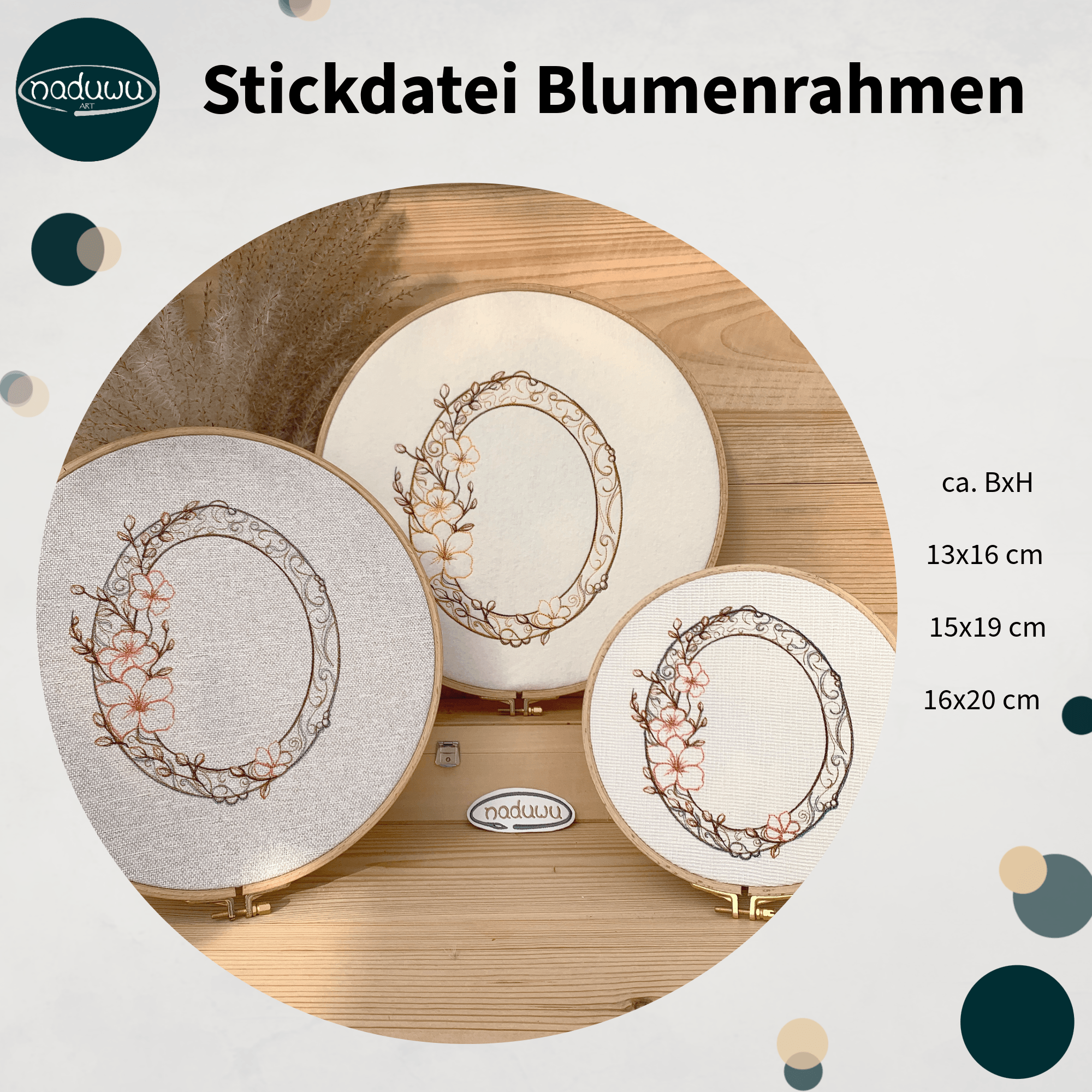 Stickdatei Blumenrahmen Set 3 Größen, Blumen Scribble ab 13x18 Rahmen - Sewando