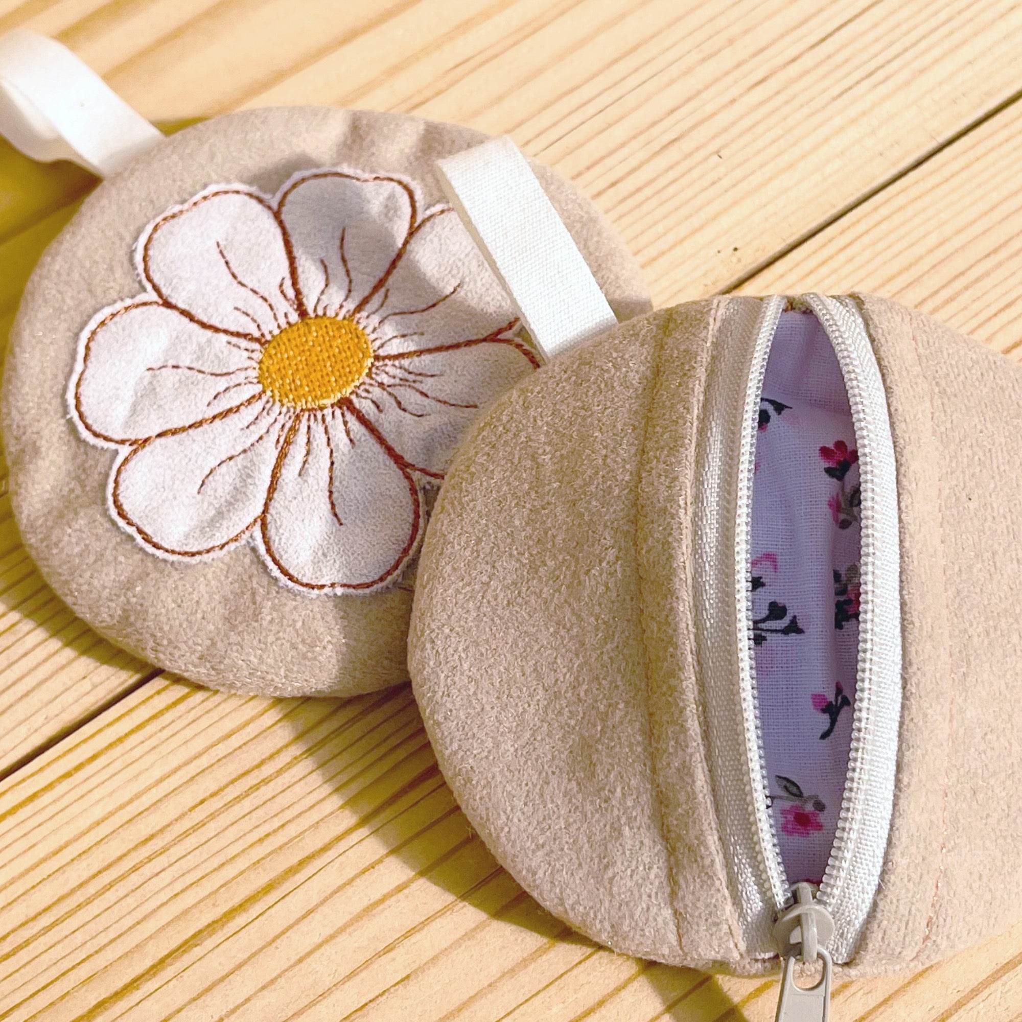 Stickdatei Tasche 10x10 mit Blume, ITH Mini Zip Bag Flower 1 - Sewando