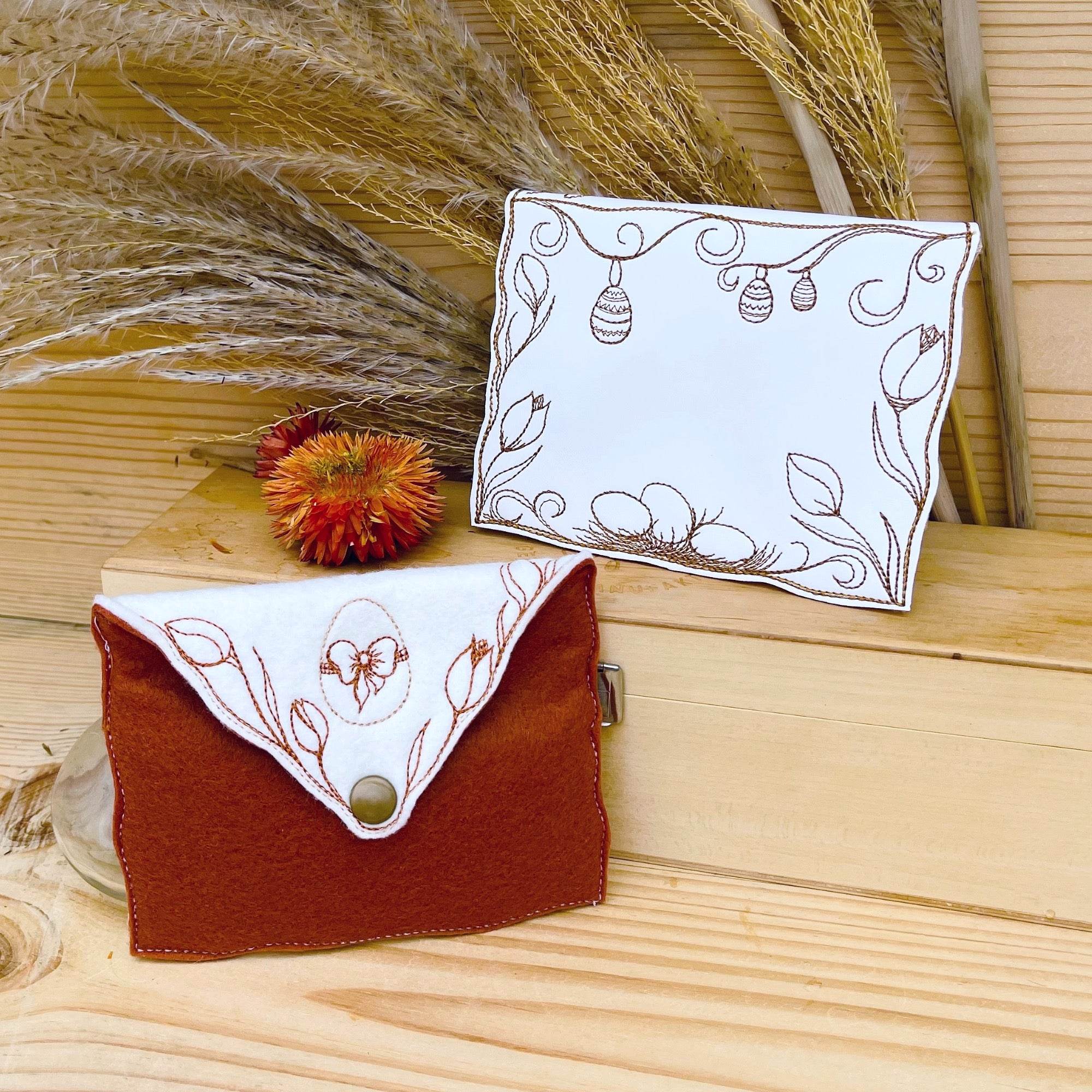 Stickdatei Ostern Set, ITH Geschenkumschlag 13x18 und 16x26,Osterei Geschenkanhänger 10x10 - Sewando